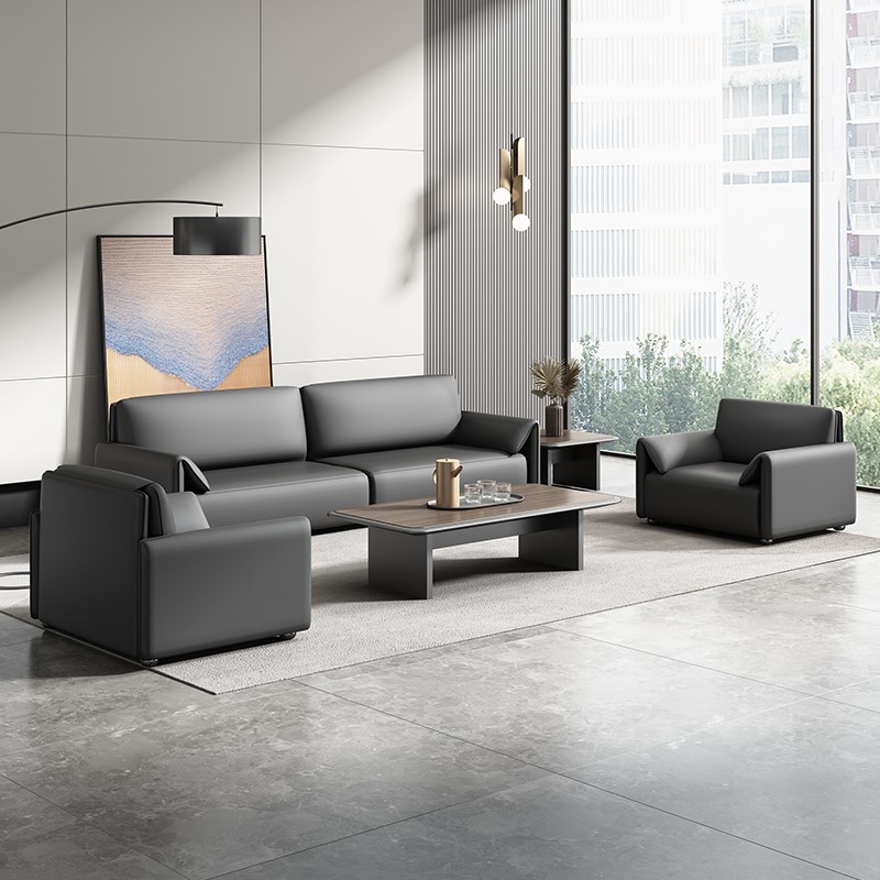 办公室沙发茶几组合简约现u代商务会客洽谈接待室公司真皮三人位