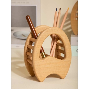 木质实木简约创意设计ins学生桌面笔筒女性化妆刷收纳盒