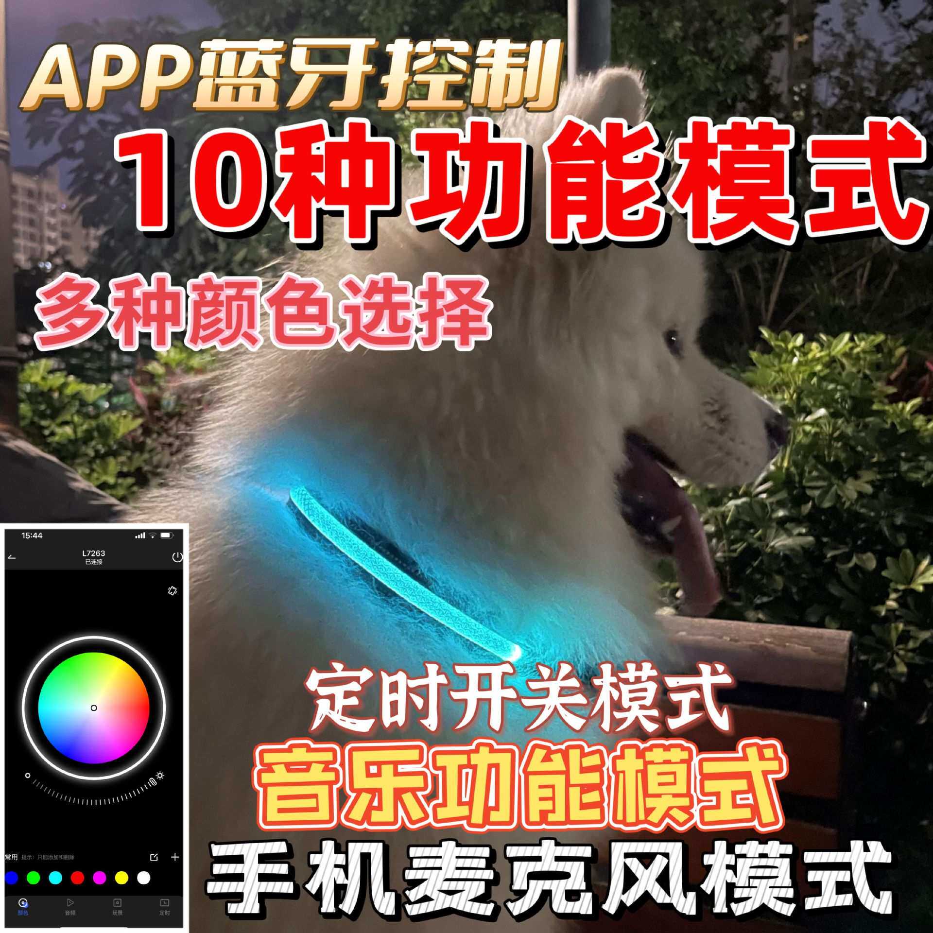 LED宠物发光项圈蓝牙APP多种RGB颜色Led狗项圈夜间安全防走丢