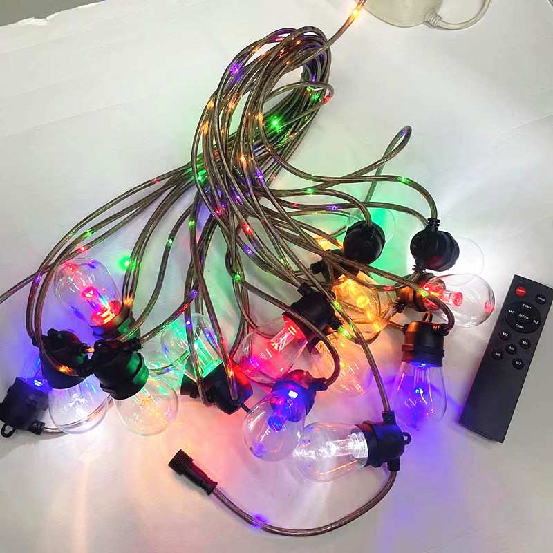 低压适配器发光线S14可调光变色LED灯串户外庭院装饰彩灯带遥控RF