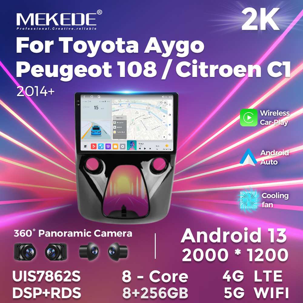 适用于Toyota Aygo Peugeot 108 Citroen C1 2014+安卓车载导航仪