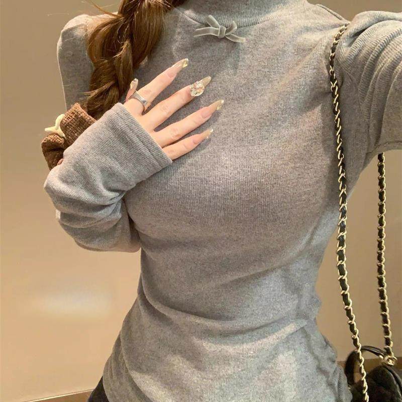 德绒内搭打底衫女装秋冬季2025新款修身长袖白色t恤女小立领上衣