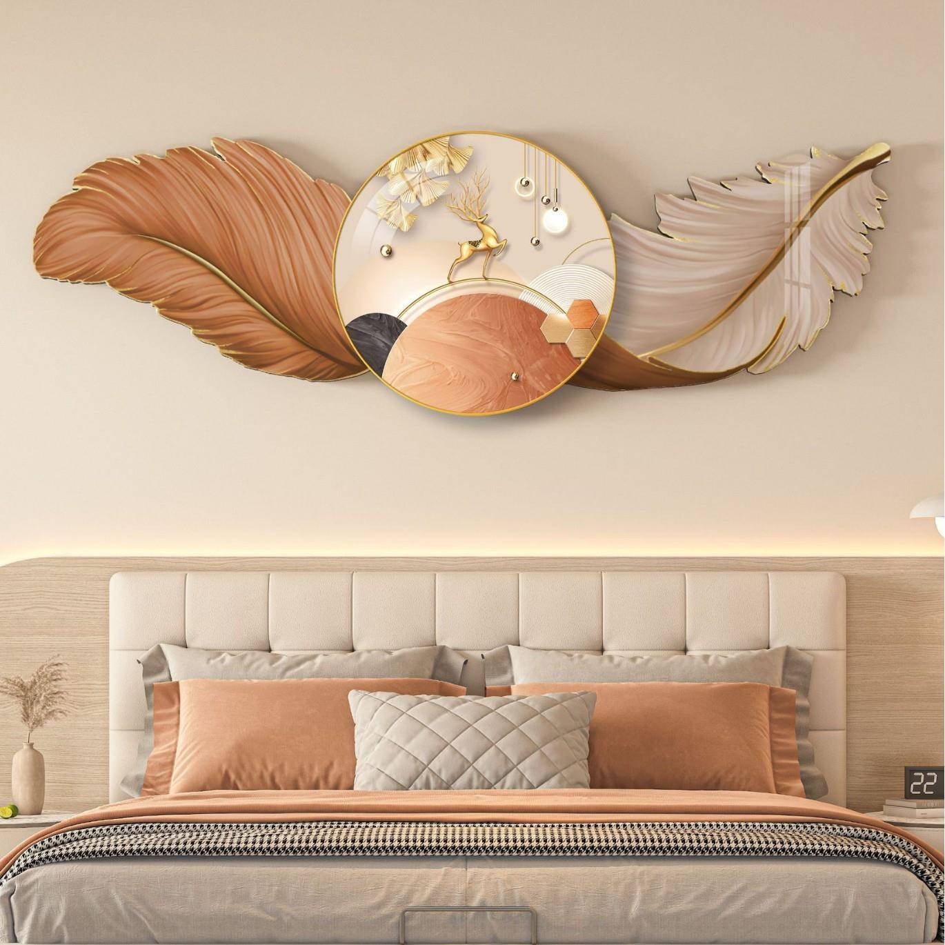 现代轻奢创意羽毛卧室床头装饰画雕刻画床头沙发背景挂画
