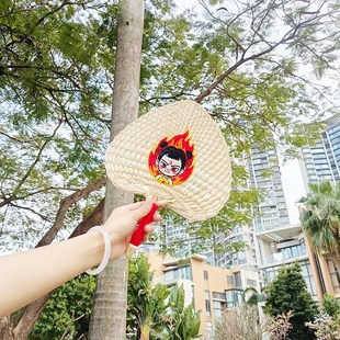 葵扇草编手摇扇粽叶芭蕉扇蒲扇刺绣log 手m工老式 创意哪吒夏季 新款