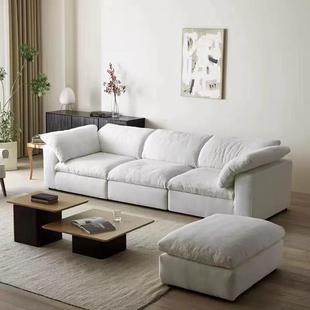 cloud云沙发民宿酒店客厅奶油风拆洗亚麻布艺羽绒直排三人沙发