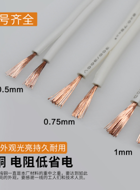 电线软线 家用 白色灯头线纯铜双并线RVB2芯*0.75/1平方LED电源细