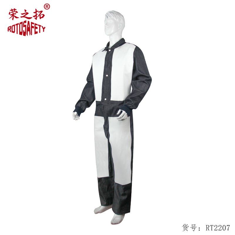 升级款无帽连体喷砂服皮革缝皮牛仔防护服加厚耐磨打砂防尘劳保服
