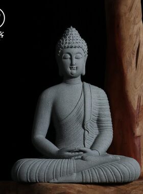 忆仟客青石手工释迦牟尼石像惠安石雕小型家用厅客家居摆件装饰品
