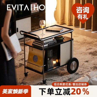 Hygge推车轻奢客厅可移动沙发边E几柜法式多功能岩板茶几小桌子