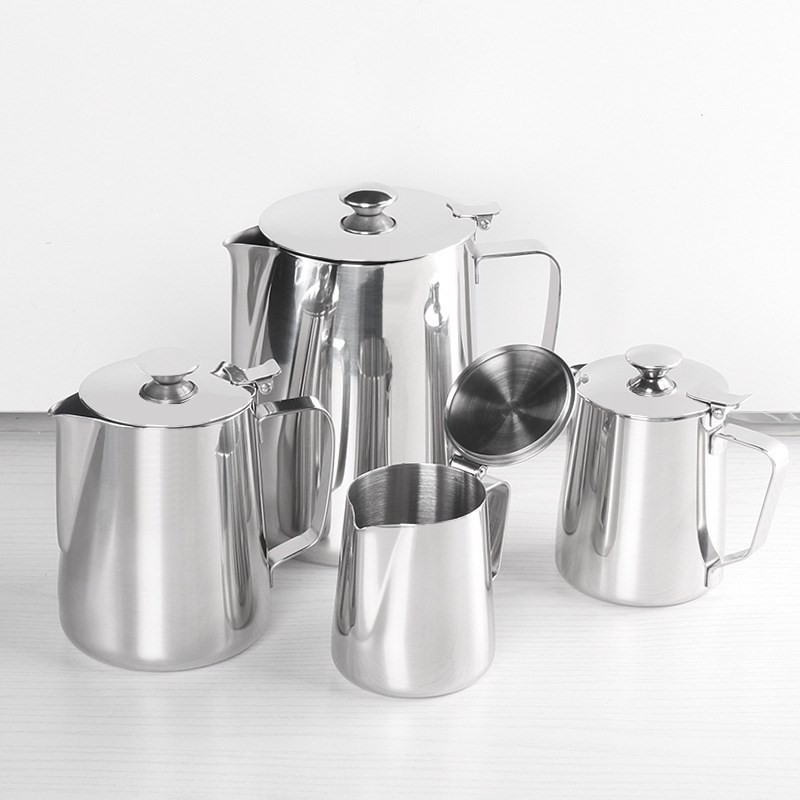 不锈钢拉花杯带盖尖嘴咖啡拉花缸加厚拉花R壶花式尖嘴拉花杯