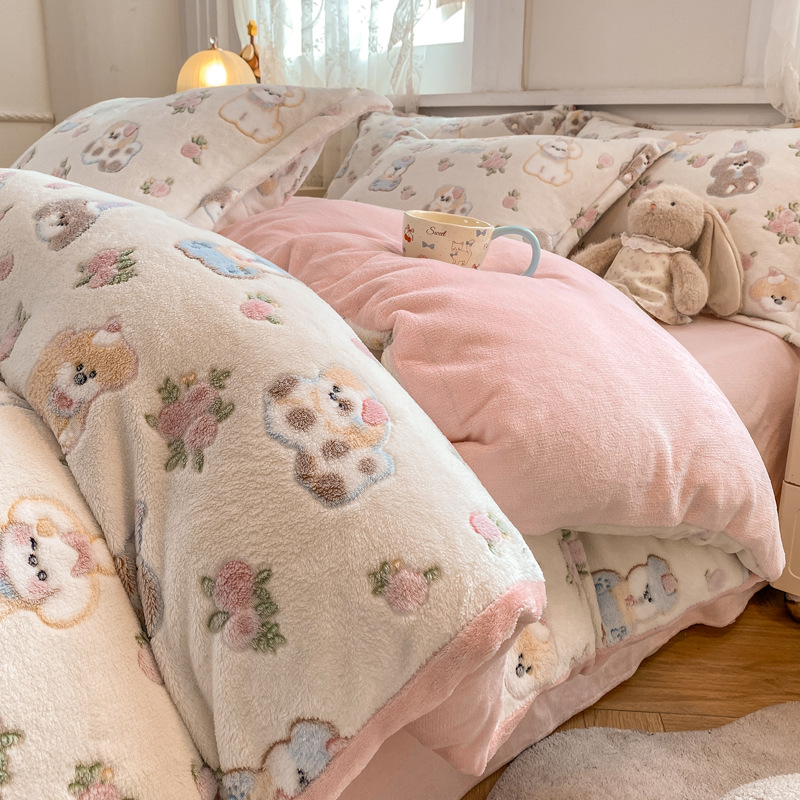 牛奶绒四件套新款秋冬加绒加厚床单三件套床品学生单人宿舍单被套