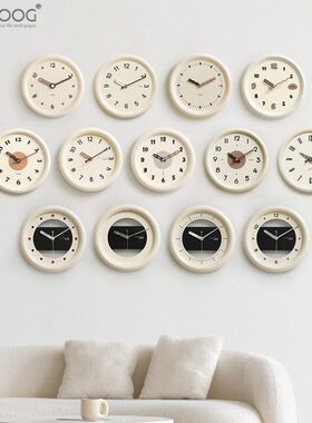 DO创意时钟大气2023挂钟客厅圆形钟表EMIT挂墙免打孔新款OG风奶油