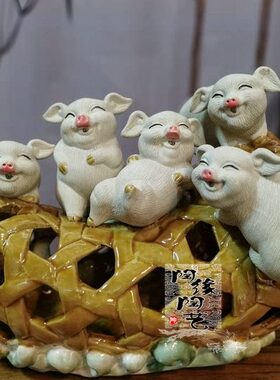 入生 石 猪湾陶瓷公仔 水猪工艺品笼肖