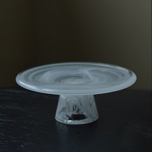 人间开花 原创日式云雾系列家用玻璃高脚果R盘置物盘烛台手工