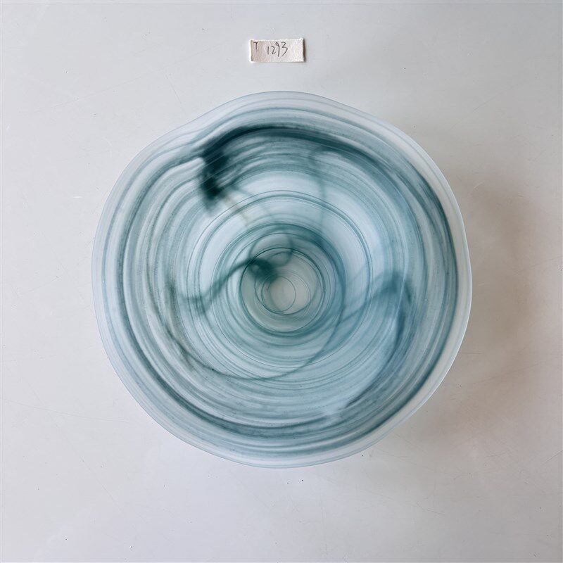 人间开花 原g创青绿色云雾雾面波浪玻璃磨砂家用沙拉碗果盘Y