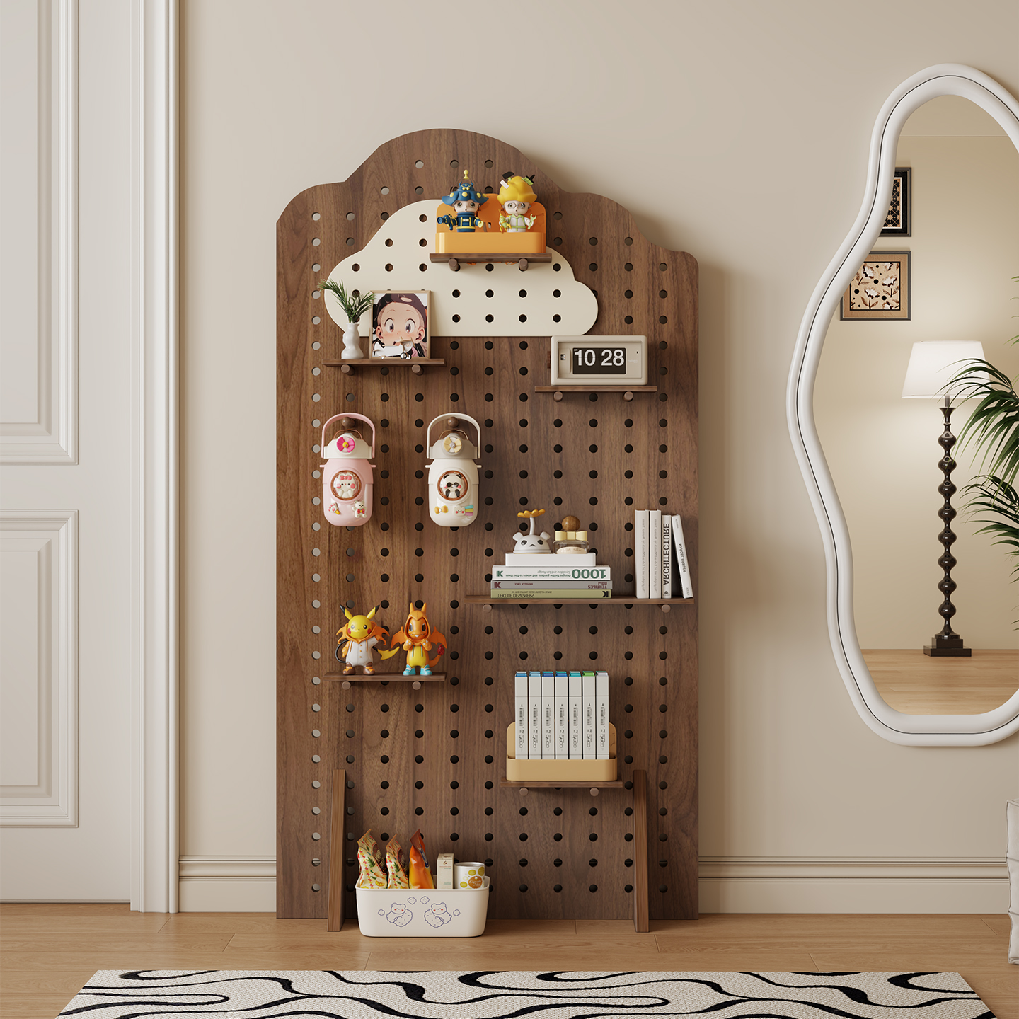 洞洞板靠墙落地定制实木玄关收纳