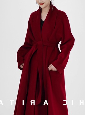 高级纸片人慵懒20山羊绒超大裙摆双面羊绒大衣女冬季时尚新款外套