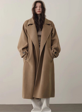 时髦气质冬季新款100%高支羊毛风衣型双面呢大衣加厚毛呢外套女