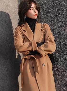 高级感气质时髦带里衬山羊绒大衣女中长款羊毛呢外套女加厚大衣