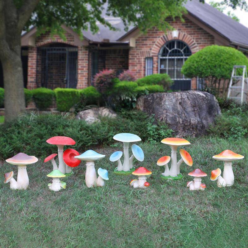 花园庭院卡通蘑菇植物摆件幼儿园国庆装饰玻璃钢草坪景观仿真雕塑