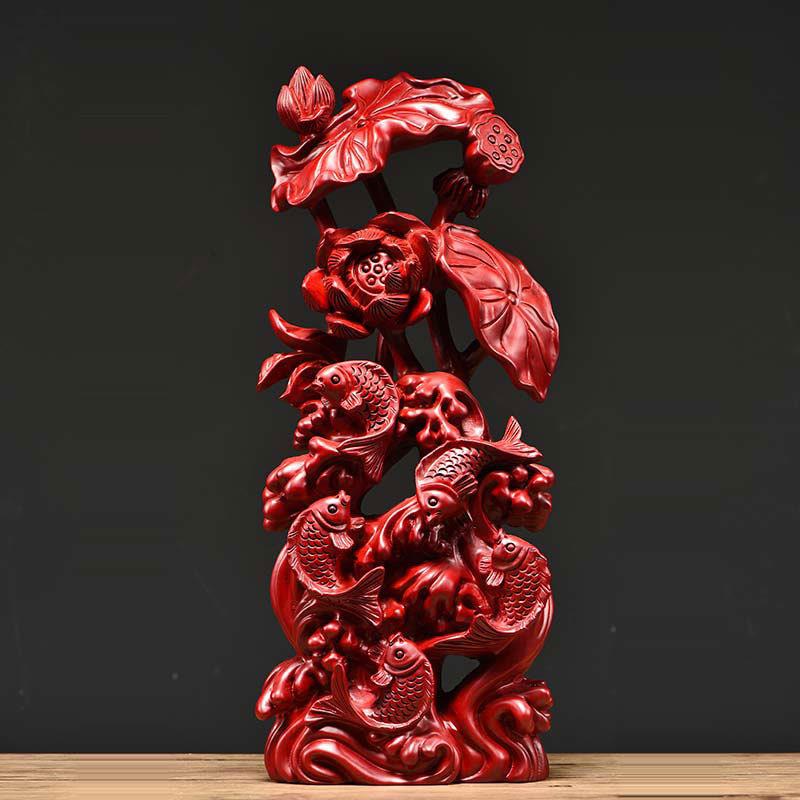 花梨木雕年年有鱼摆件木质荷花鲤鱼家居客厅摆设乔迁送礼手工艺品