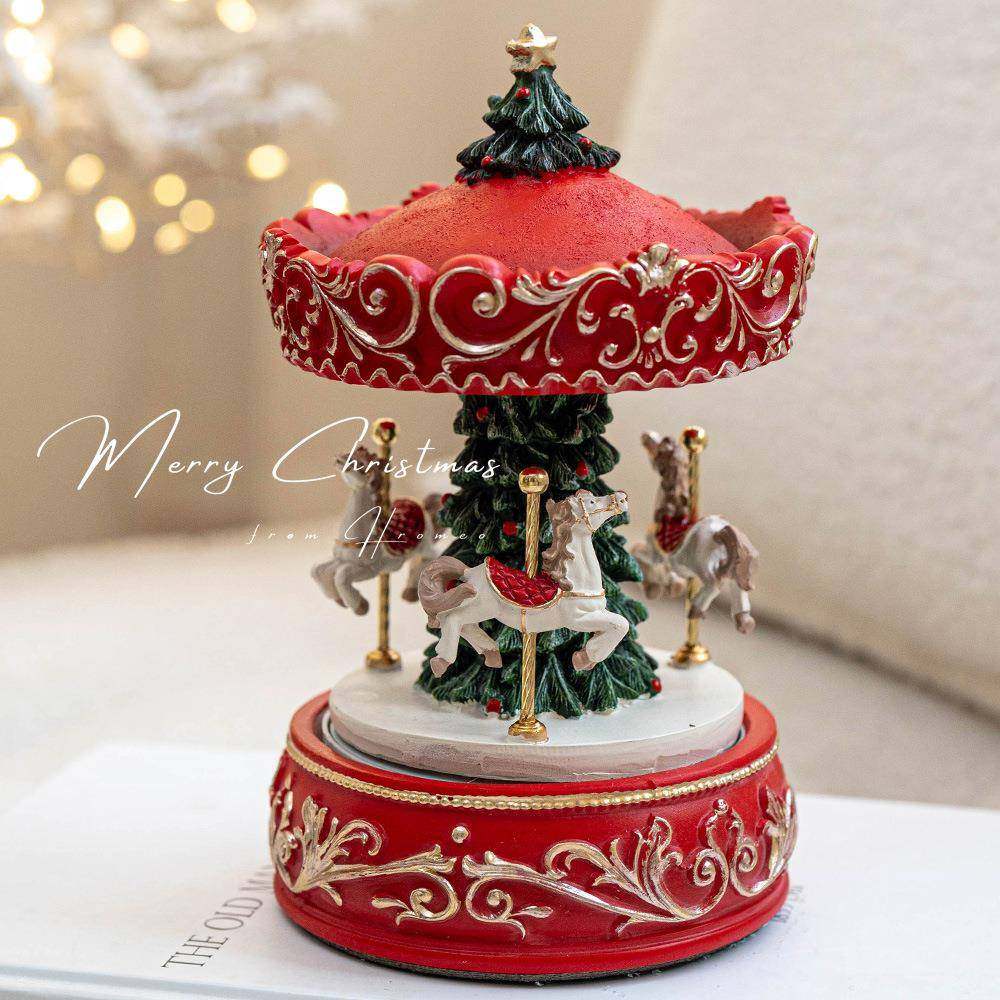圣诞节礼物树脂旋转木马音乐盒旋转音乐圣诞树桌面装饰摆件