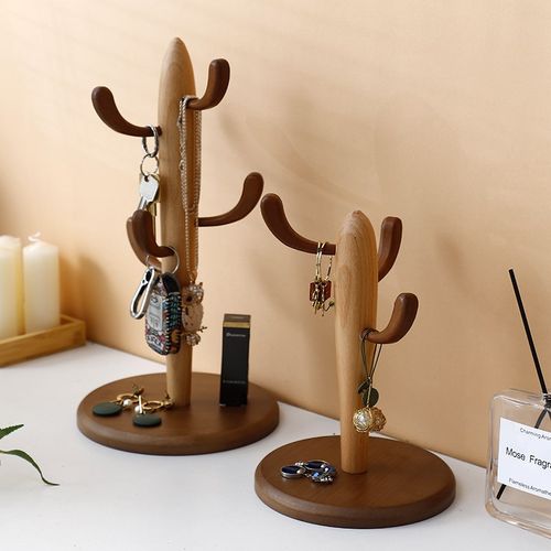 入户钥匙挂架创意仙人掌实木收纳盒进门口桌面置物架X玄关钥匙挂