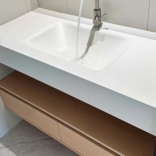 原木现代简约浴室柜组合卫生w间酒店洗漱台洗脸洗手岩板热弯一体