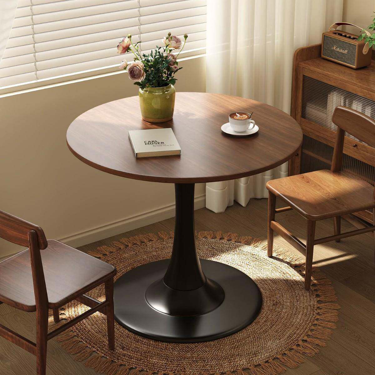 胡桃木小圆桌茶几简约现代创意小户型沙发边几中古休闲阳台小桌子