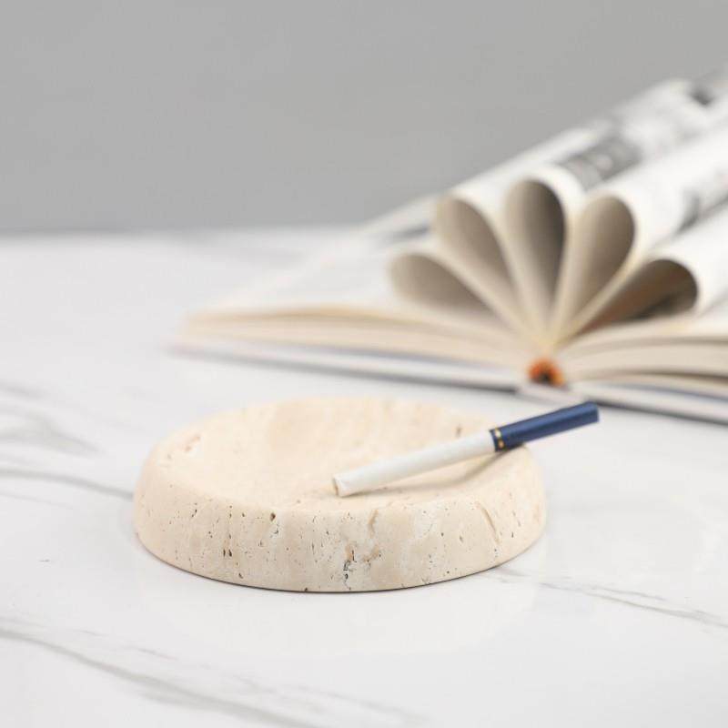 极简侘寂风天然黄洞石圆形烟灰缸艺术香皂托装饰摆件软装家居饰品