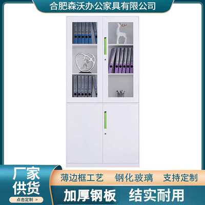 拆装薄边带锁铁皮柜 玻璃门资料柜 档案柜窄边对开门文件柜