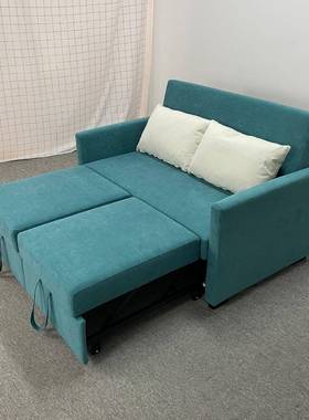 双人位现代布艺款多功能沙发床两用可折叠直排小户型客厅伸缩沙发