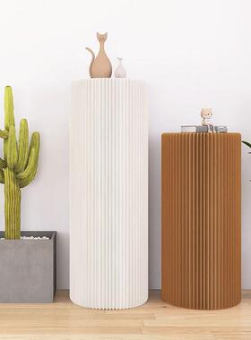 工厂直销圆柱展示台展会陈列摆件中岛台折叠纸白色圆形产品展示架