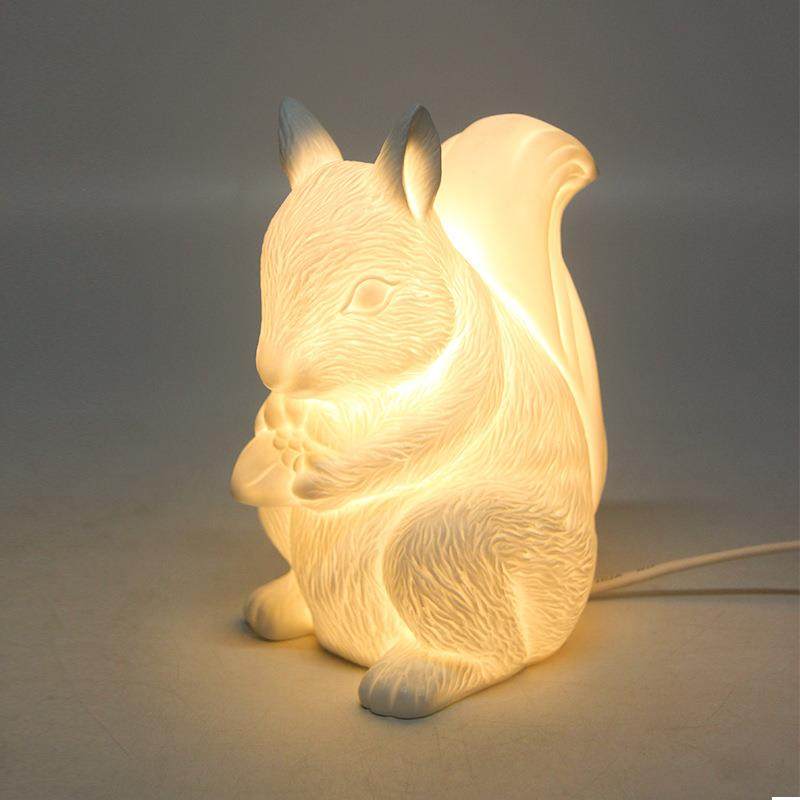 可爱松鼠小夜灯饰创意陶瓷台灯具装饰摆件工艺术品礼物床头灯