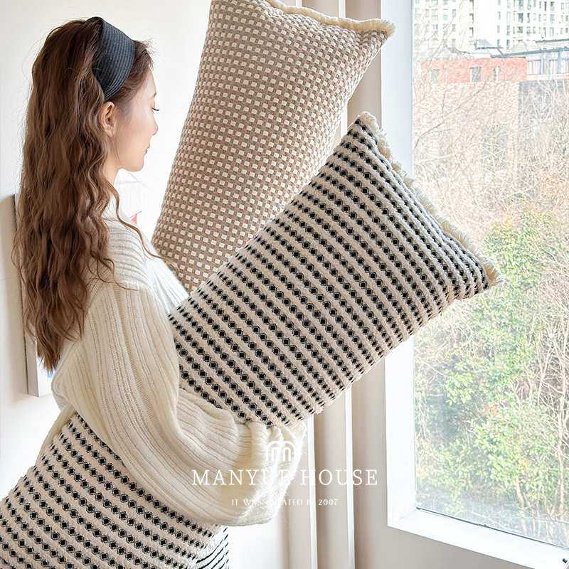 蔓越家 轻奢格纹卧室床头靠垫长条靠枕腰枕靠背沙发抱枕靠垫含芯,模玩/动漫/周边/娃圈三坑/桌游,模型制作工具/辅料耗材,淘宝优惠券,粉丝福利购,淘宝优惠卷