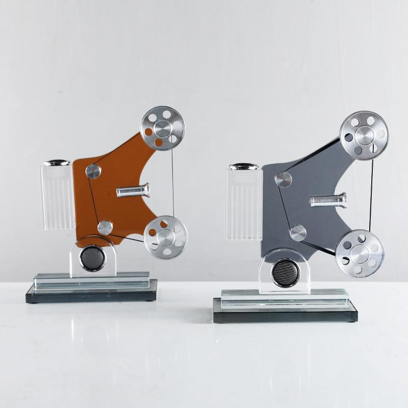 现代轻奢简约几何水晶留声机摆件复古留声机饰品样板间软装家居