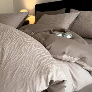 轻奢全棉色织提花床上四件套纯棉被套罩床单床笠款三件套四季通用