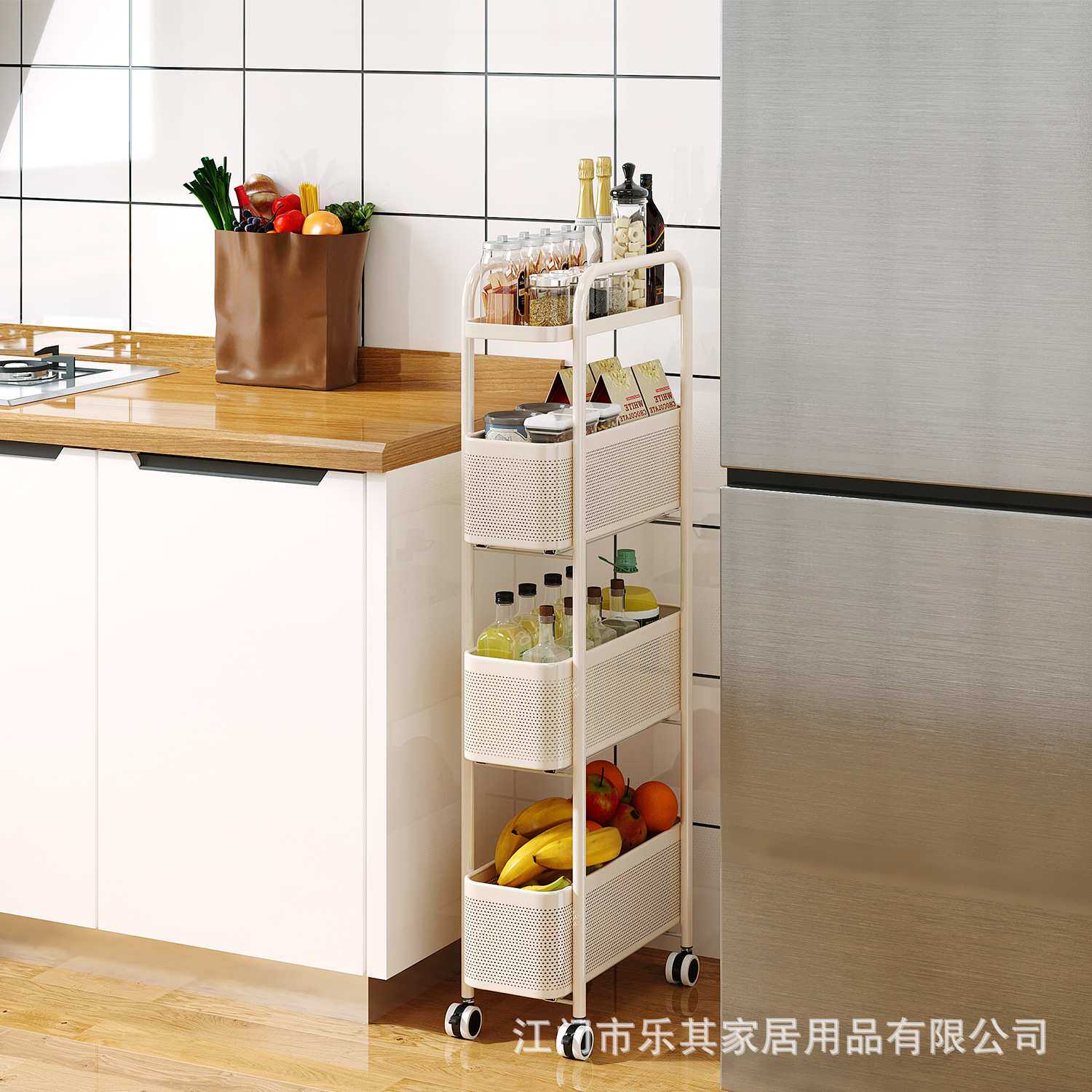 厨房置物架落地多层缝隙家用窄边冰箱侧面夹缝小推车可抽拉收纳架