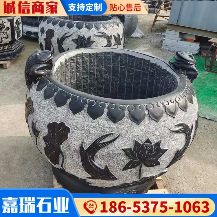 青石石雕鱼缸青石仿古石缸户外庭院花盆荷花盆石雕水缸鱼缸