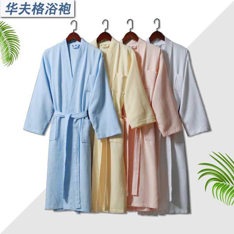 五星级酒店浴袍长薄款华夫格吸水速干纯棉情侣浴衣男睡袍定制logo