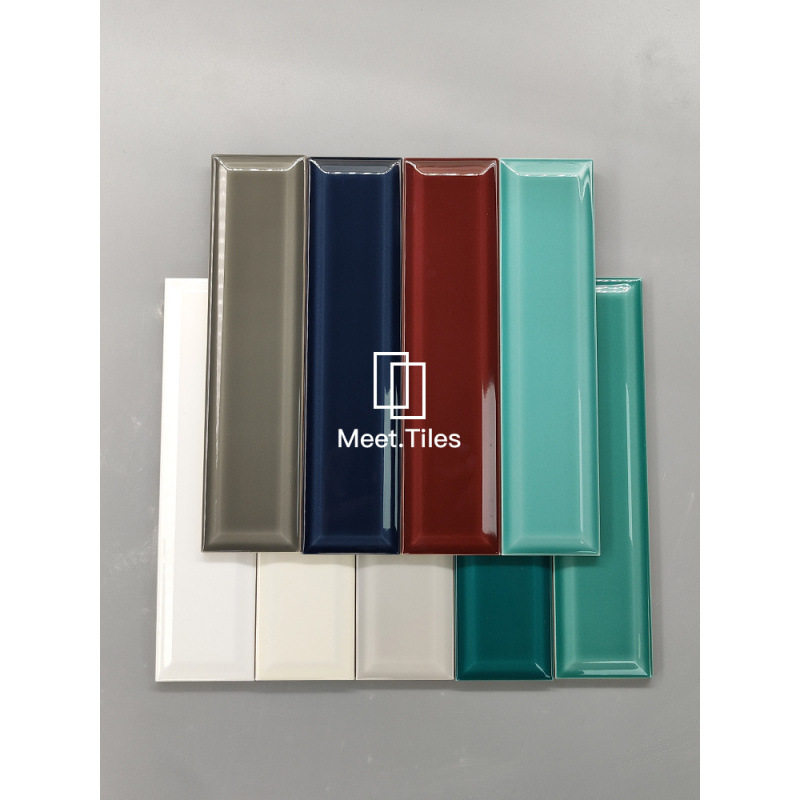 68x280北欧斜边多彩小白砖酒红色瓷砖餐厅饮品店厨房卫生间墙砖