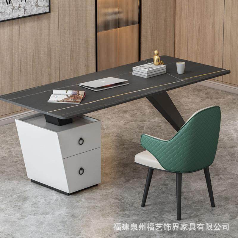 轻奢经理总裁岩板办公桌 单人台式电脑工作台 家用创意带柜子书桌
