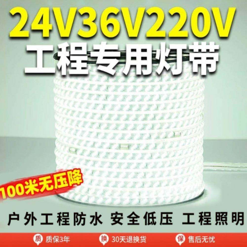 led灯带24v36v220v卷100米室外防水工程工地下室隧道养殖照明灯条