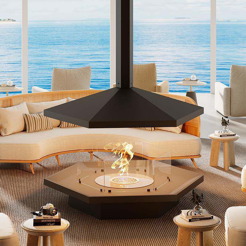 高端专属悬挂式真火壁炉异形设计师艺术壁炉别墅客厅壁炉酒精真火