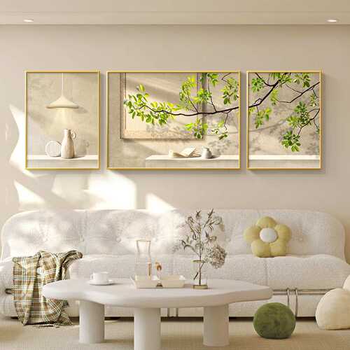 北欧客厅装饰画现代简约小清新绿植三联壁画沙发背景墙侘寂风挂画