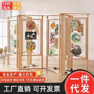 幼儿园画展展会书法作品屏风隔断折叠移动屏风网格展示架落地展架