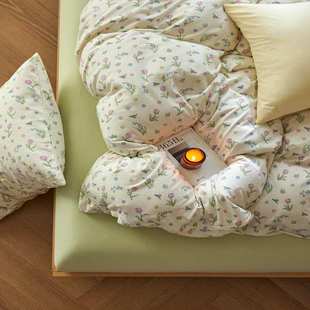 田园风135g全棉针织棉天竺棉软糯床上用品四件套亲肤裸睡被套床单