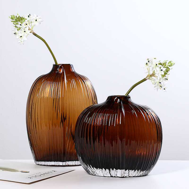 北欧简约玻璃透明花瓶家居 鲜花水培容器插花花器餐桌装饰摆件