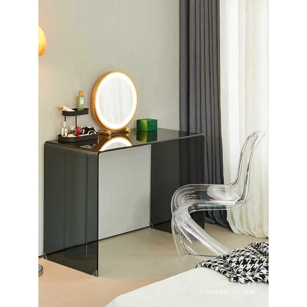 新款网红极简透明玻璃化妆桌小型简易梳妆台卧室现代简约化妆台