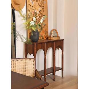 法式玄关柜中古风客厅实木边柜美式复古过道柜设计师款置物架边桌